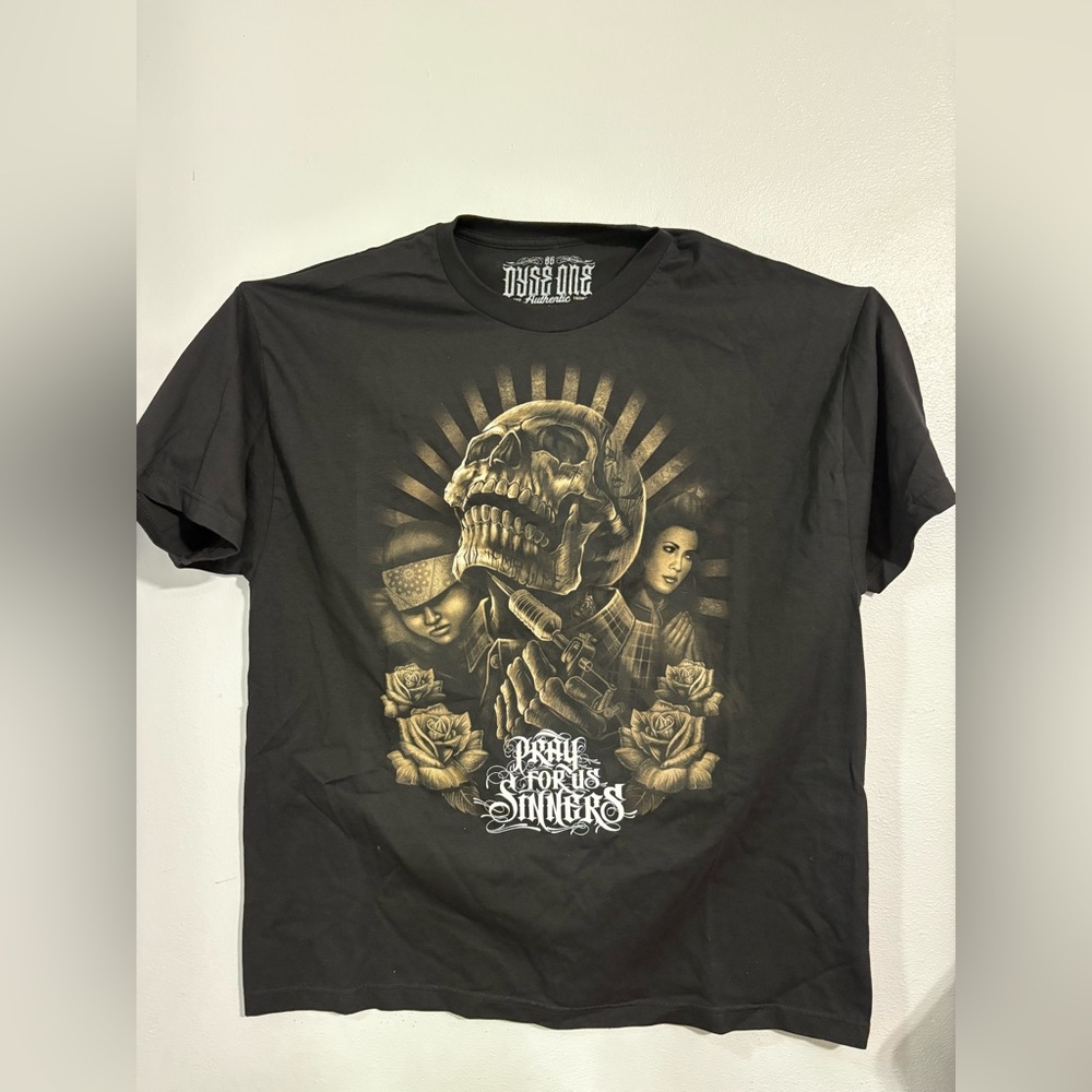 Black Short Sleeve Tee with Vintage tattoo style  Design
